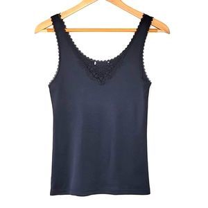 Black Camisole Tank Top Decorative Neckline size S Casual Neutral